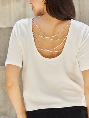 NWT And The Why Pearly White Full Size Criss Cross Pearl Detail Open Back